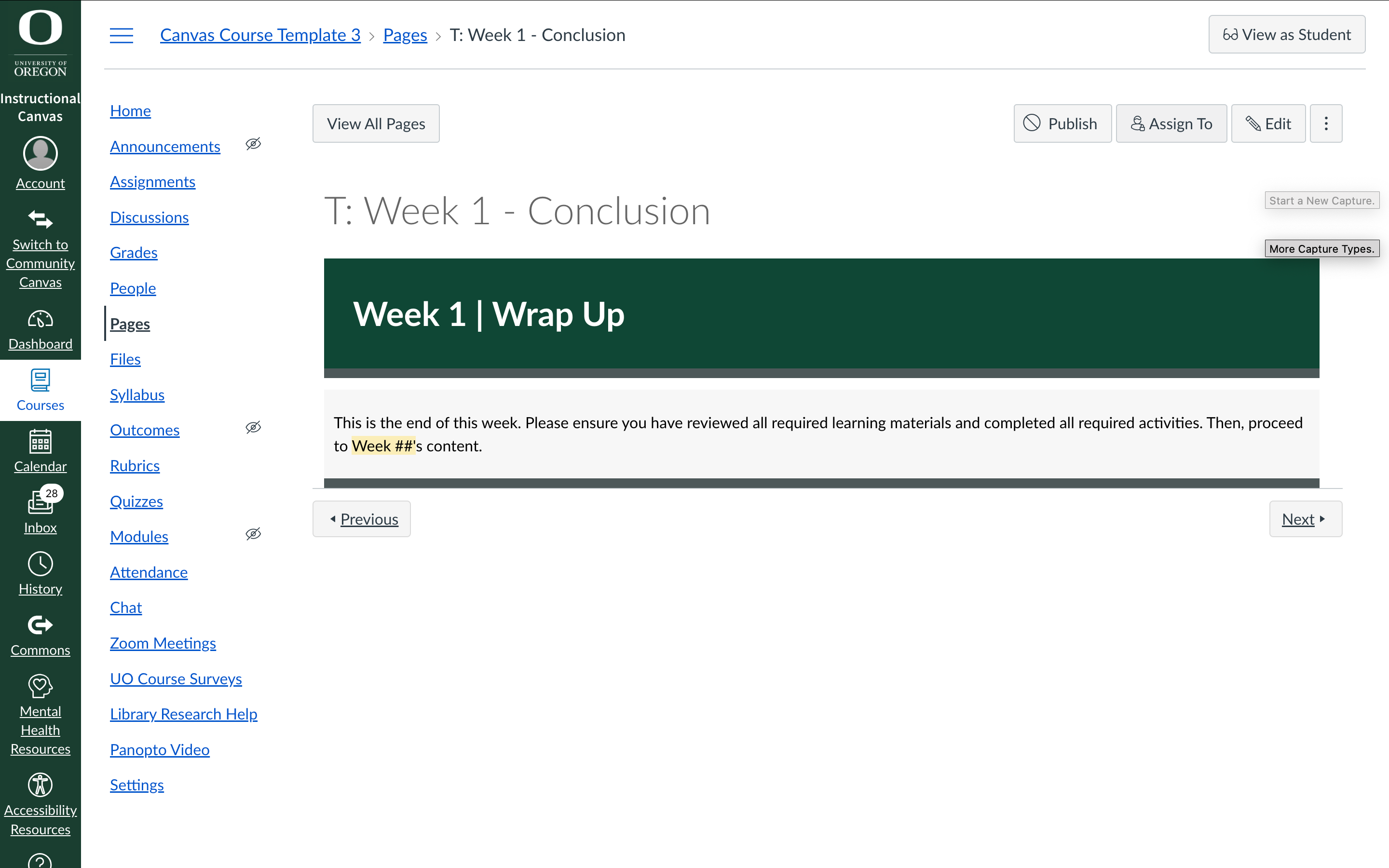 Desktop Canvas Week 1 template 3 preview of a Wrap Up Page