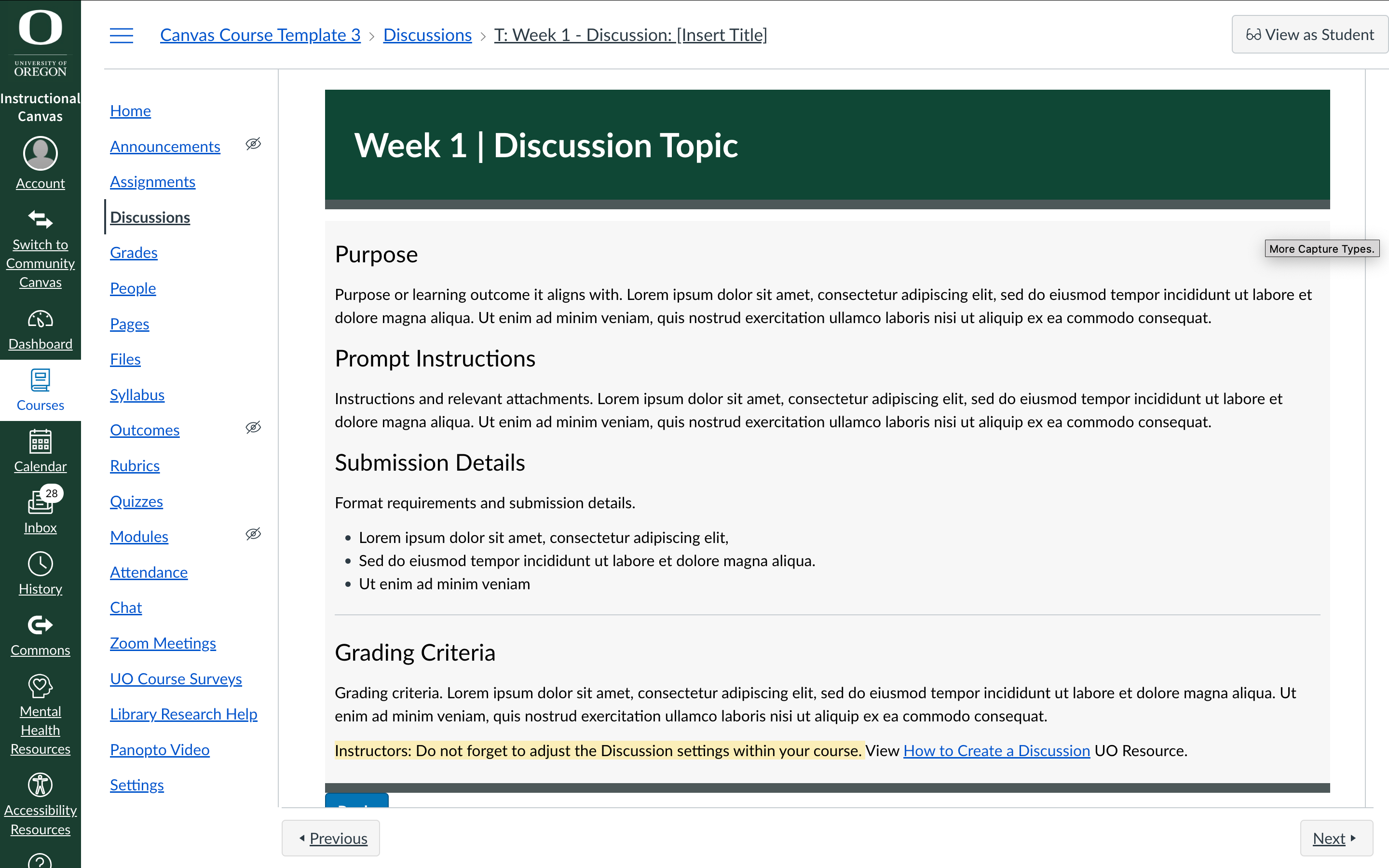 Desktop Canvas Week 1 template 3 preview of Discussion Page