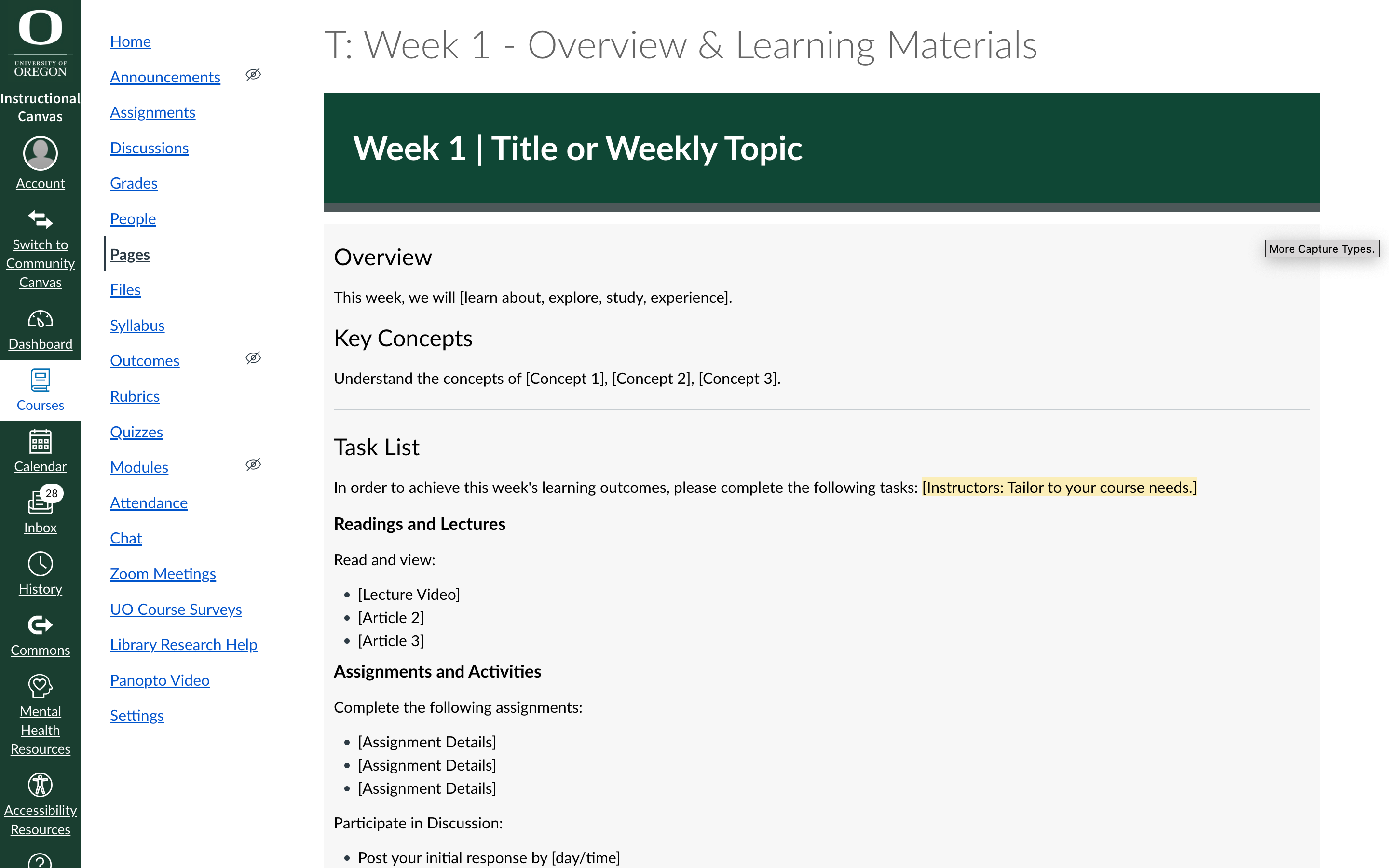 Desktop Canvas Week 1 template 3 preview of Overview Page
