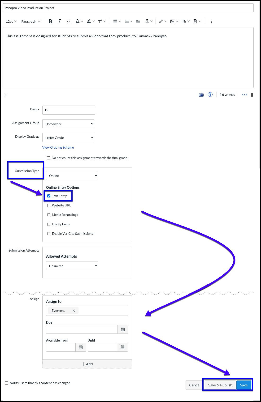 Assignment Settings