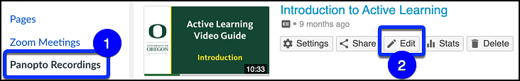 panopto recordings edit video option