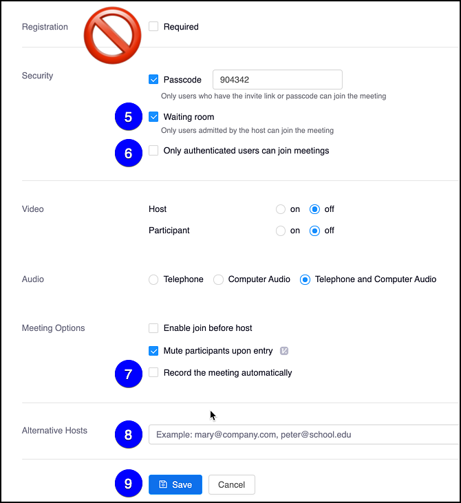 zoom meeting set-up options do not require registration