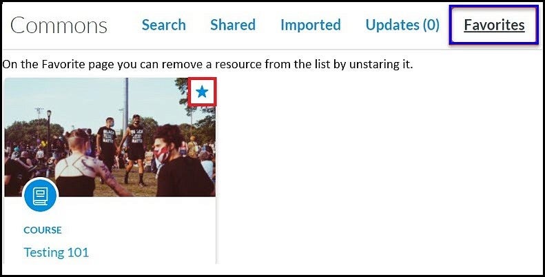 Commons navigation menu highlighting favorites