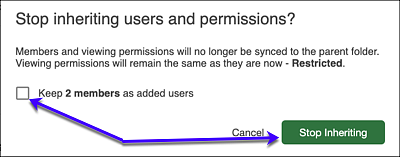 Stop inheriting permissions screen in Panopto