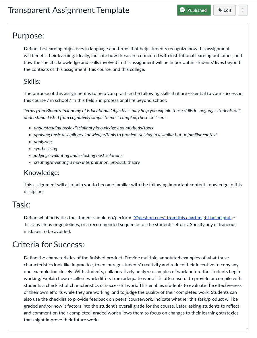 Transparent Assignment Template