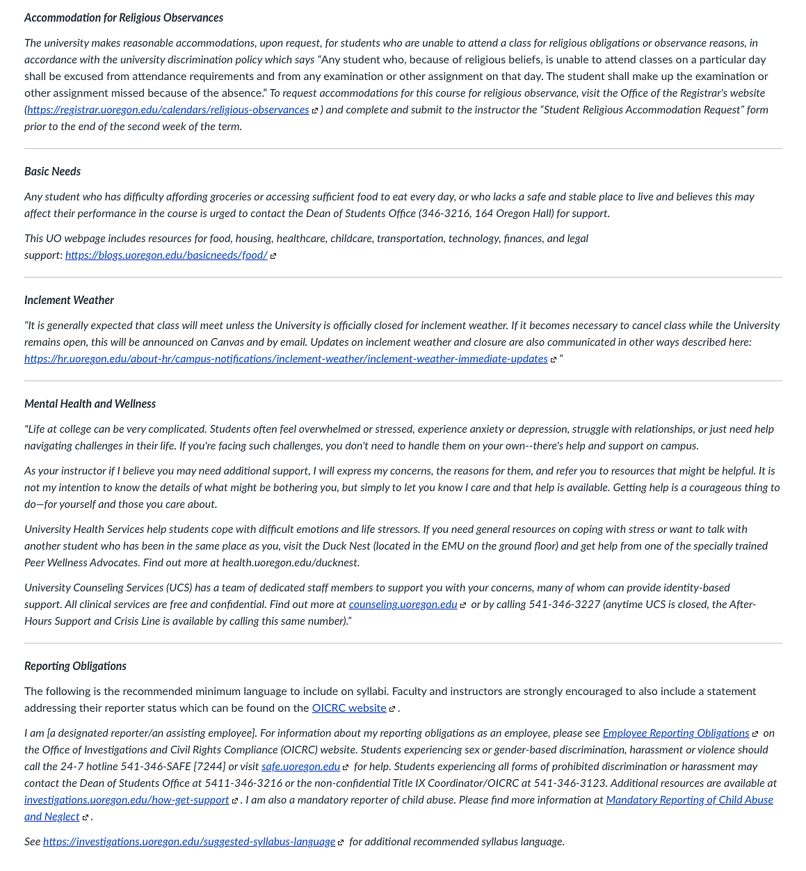 University Policies