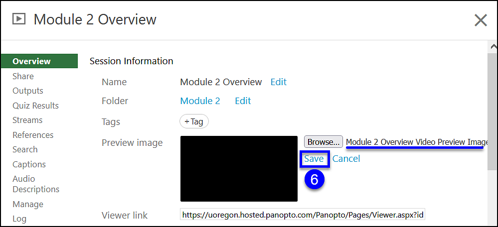 Panopto Canvas Preview Image Step 6 - Save