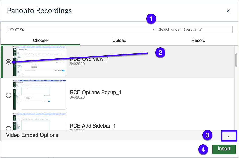 Settings for uploading a video to a Canvas Assignment.