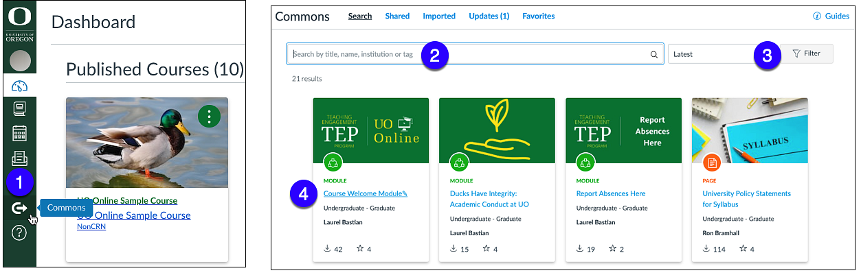 Canvas Commons Icon on Global Navigation Menu and Commons Dashboard