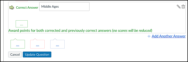 regrade option displayed on updated quiz question answer