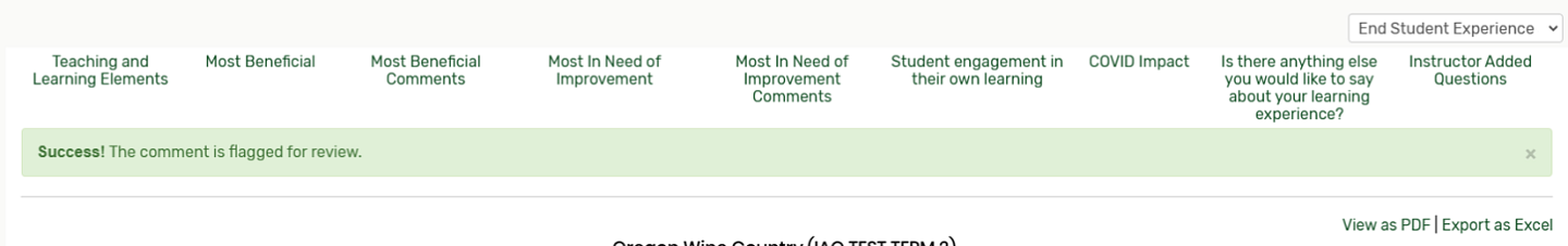 Image of the confirmation ribbon that appears at the top of the page when a comment is successfully flagged for redaction.