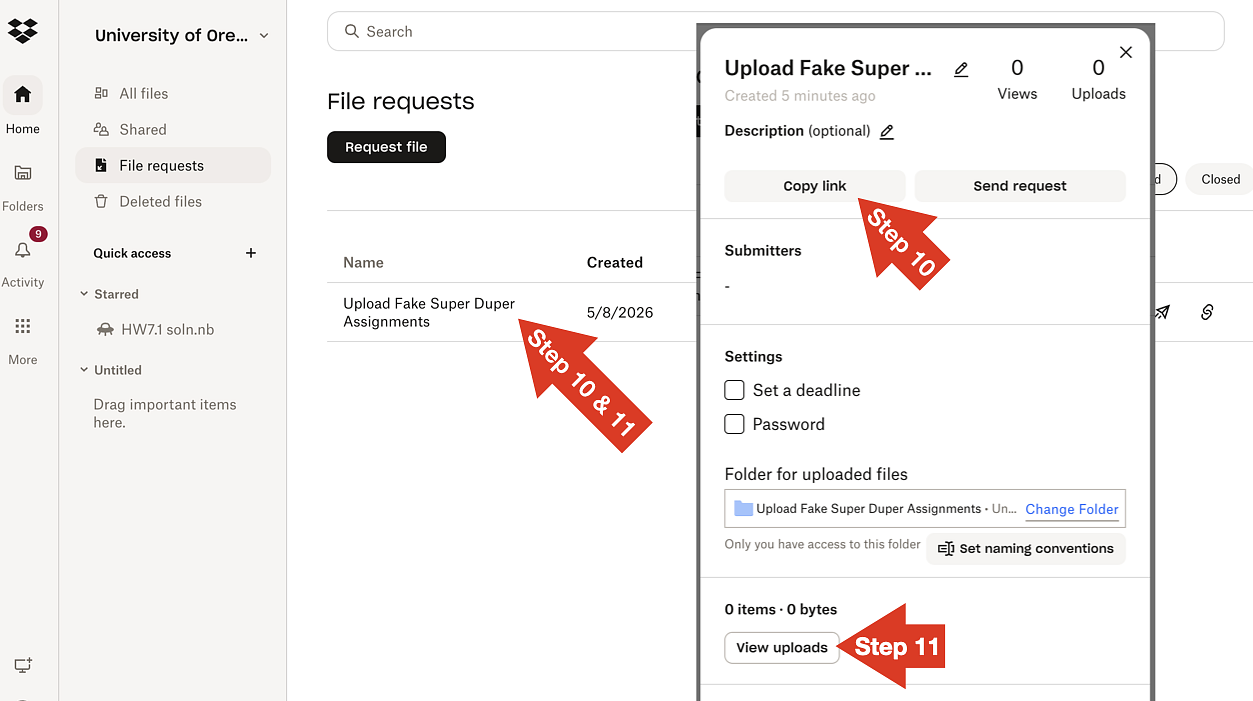 Steps 10 & 11 - Copying the Link & Viewing Submissions 