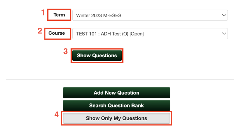 instructions for selecting "my questions"