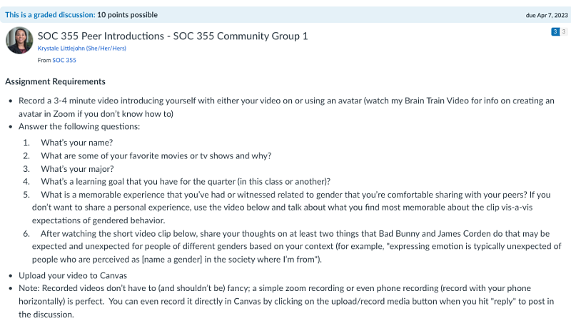 SOC 355 Peer Introductions