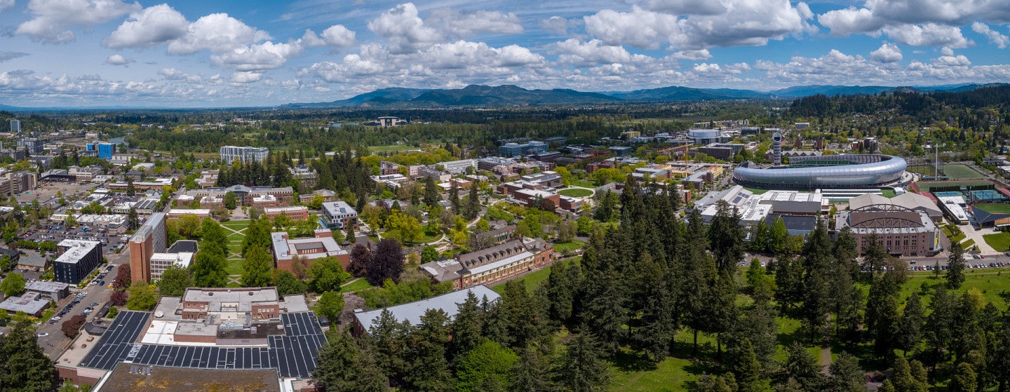 aerial panorama of UO's eugene campus