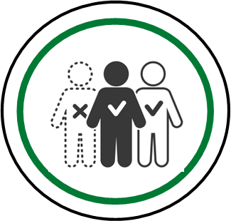 Circle outline with three people in the middle