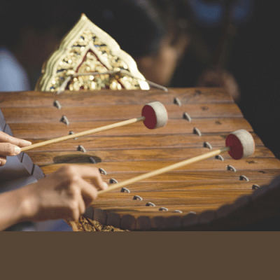 A traditional Thai ranat ek (boat-shaped xylophone)