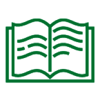 Green icon of an open book