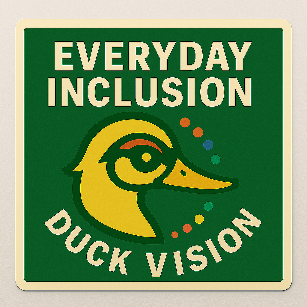 Everyday Inclusion Duck Vision - duck head profile facing right with colored dots around head