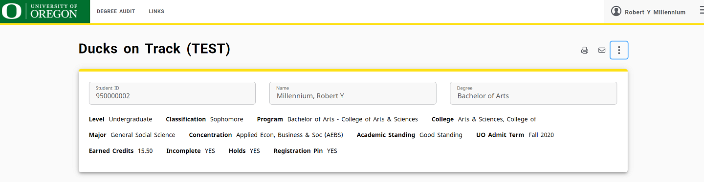 Screenshot of Student Card Overview in Ducks on Track