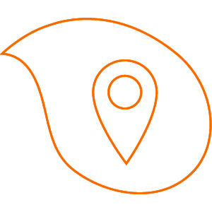 tear drop illustration with a location icon map pin in the middle on an orange and yellow background