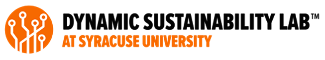 Logo for the Dynamic Sustainability Lab in Orange and black with the name of the lab stacked