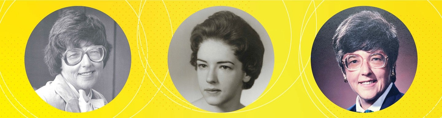Three photos of Jean Babcock Stoess at different times in her life.