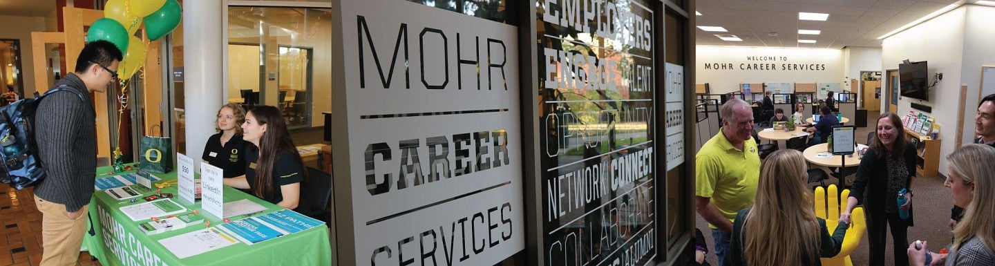 Photo collage of activities held during the Mohr Career Services grand opening