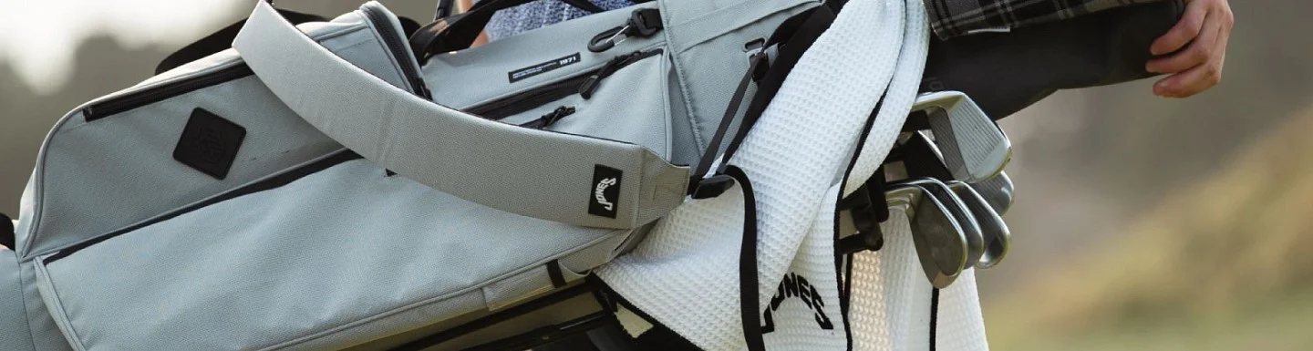 Close up photo of a Jones Sports golf bag. Photo courtesy of Jones Sports Co.