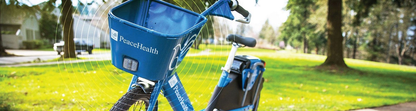 Close up photo of a Peacehealth Rides bike