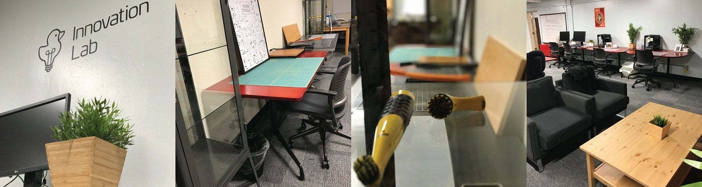 Collage of photos of the Innovation Lab space