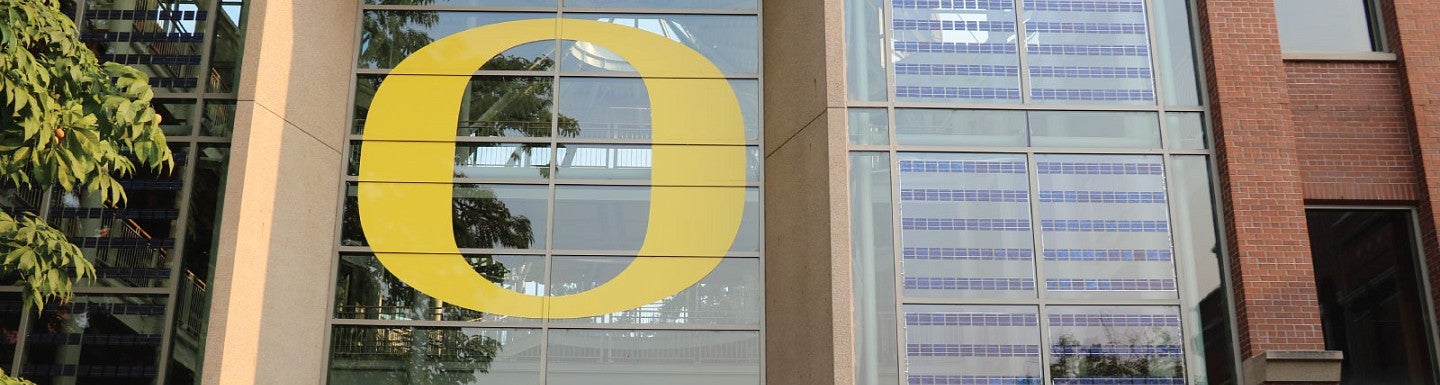 Exterior photo of the front of the Lillis Business Complex