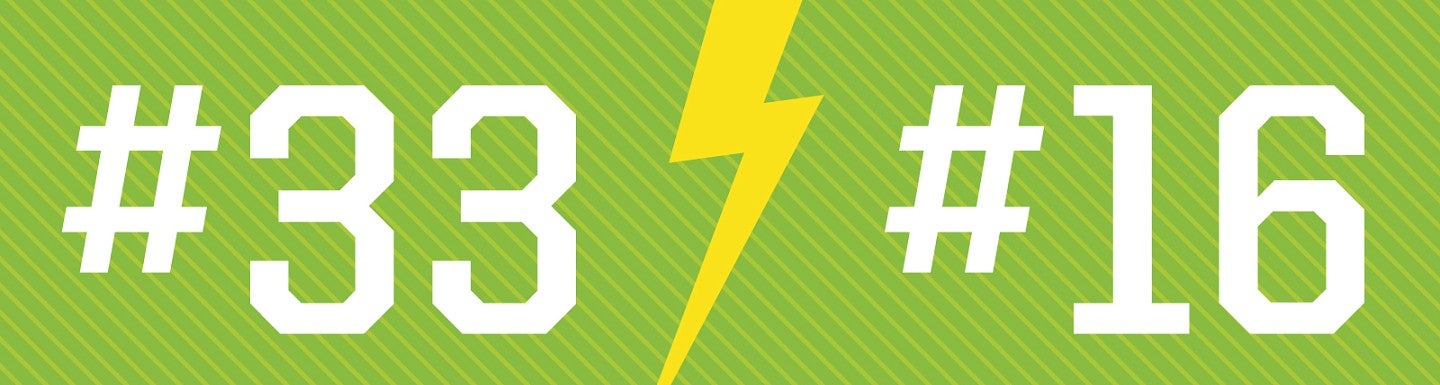 #33 and #16 in white text against a green background, representing our rankings