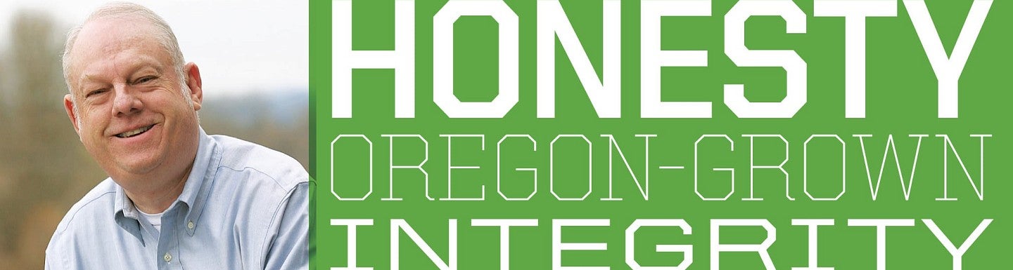 Photo of Randy Papé with words honesty, Oregon-grown, integrity