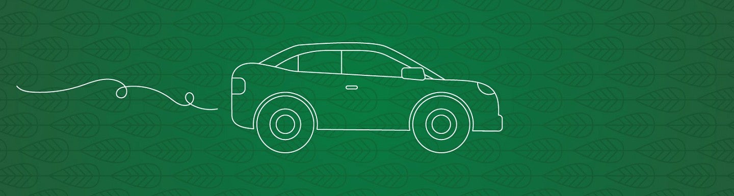 White lineart of a car against a dark green background