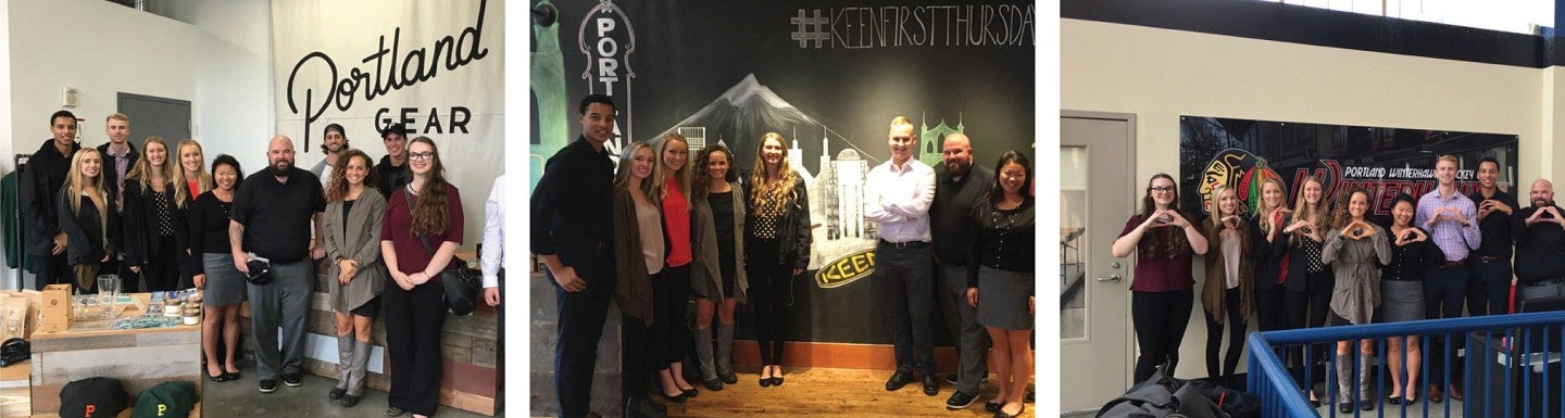 Collage of photos of Warsaw Students visiting companies in Portland