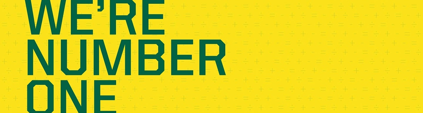 We're number one green lettering on yellow background