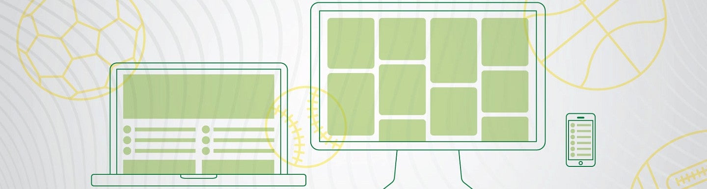 Green iconography of a computer monitor and laptop against a light gray background