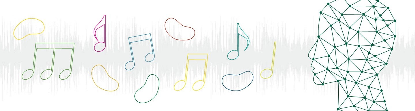 Graphic of jelly beans and music notes