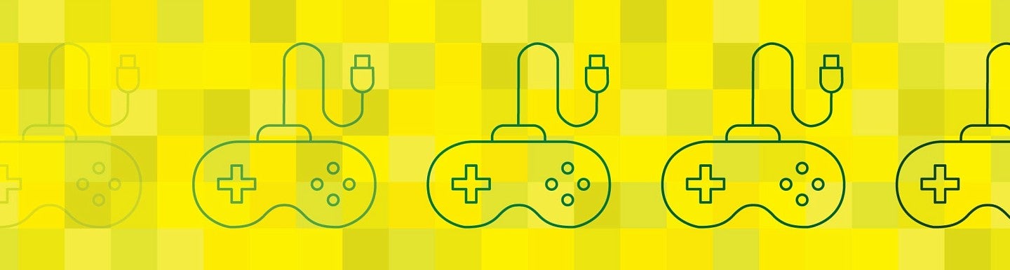 Illustration of eSports showing video game controllers on a yellow background