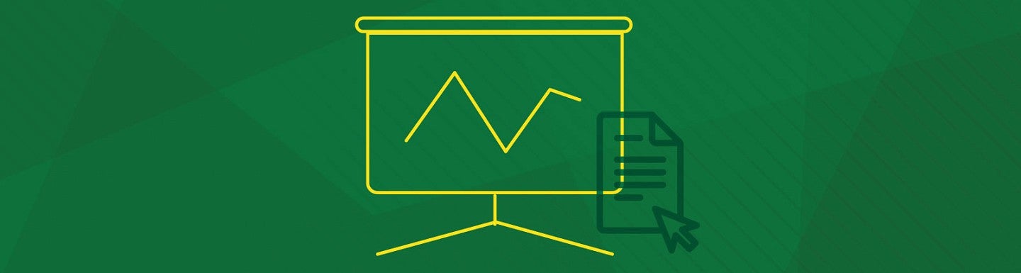 Line art icon of a chart against a green background
