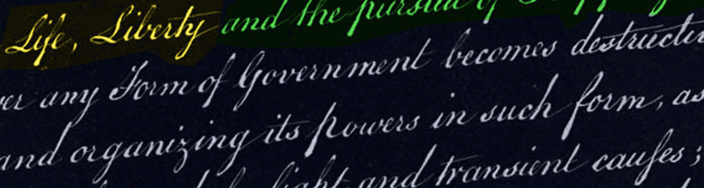 Declaration of Independence with Pursuit of Happiness highlighted
