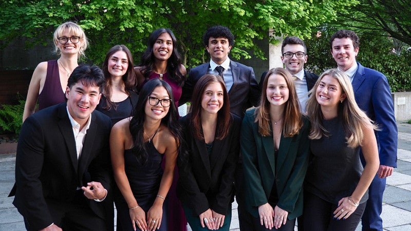 The student leaders of the Lundquist Student Organizations Council pose together for a group photo