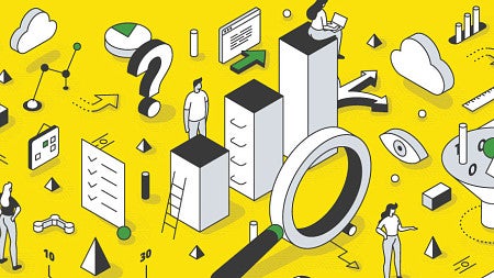 Simple digital art design of people, shapes, and objects