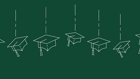 Simple digital line art of graduation caps lined up in a row
