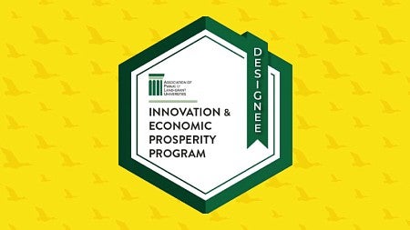 A  digital badge recognizing a designee of the Association of Public and Land-grant Universities' Innovation and Economic Prosperity Program