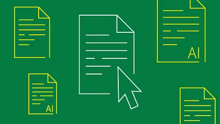 Simple lineart icons of pieces of note paper, half of which have the text -AI- in the corner