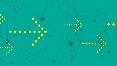 Graphic of yellow arrows over a teal background