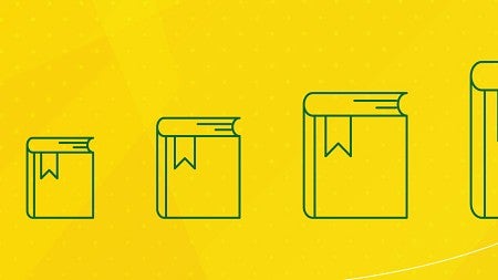 Green line illustration of books on a yellow background