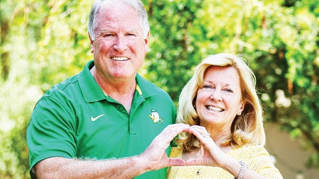 Jay and Kim Mohr throw the O
